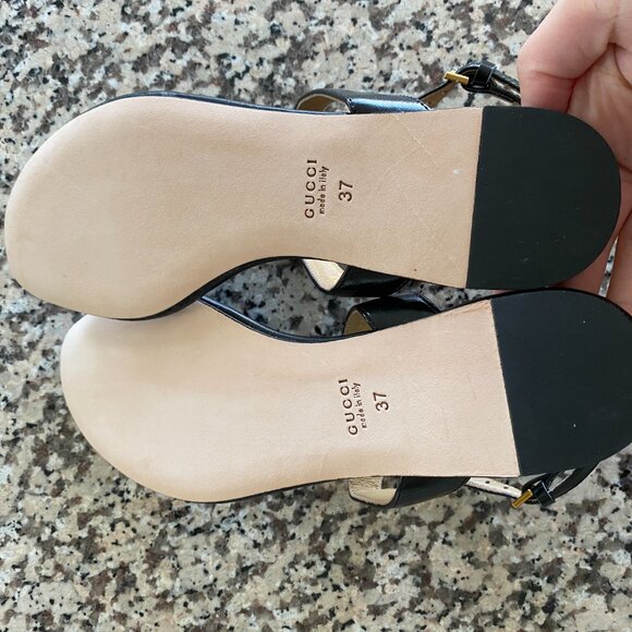 Gucci Double G Thong Leather Sandals in Black 37 - Picture 6 of 6